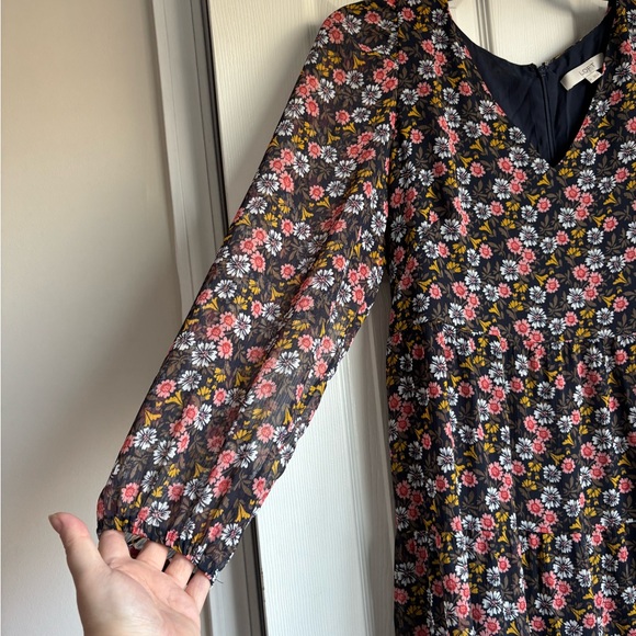 LOFT Black Floral Long Sleeve Dress - Picture 2 of 3